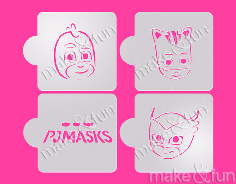 4 pcs Cookie Stencil, Cake Stencil Airbrush|4 Stück PJ Masks Schablonen, Airbrush und Royal Icing