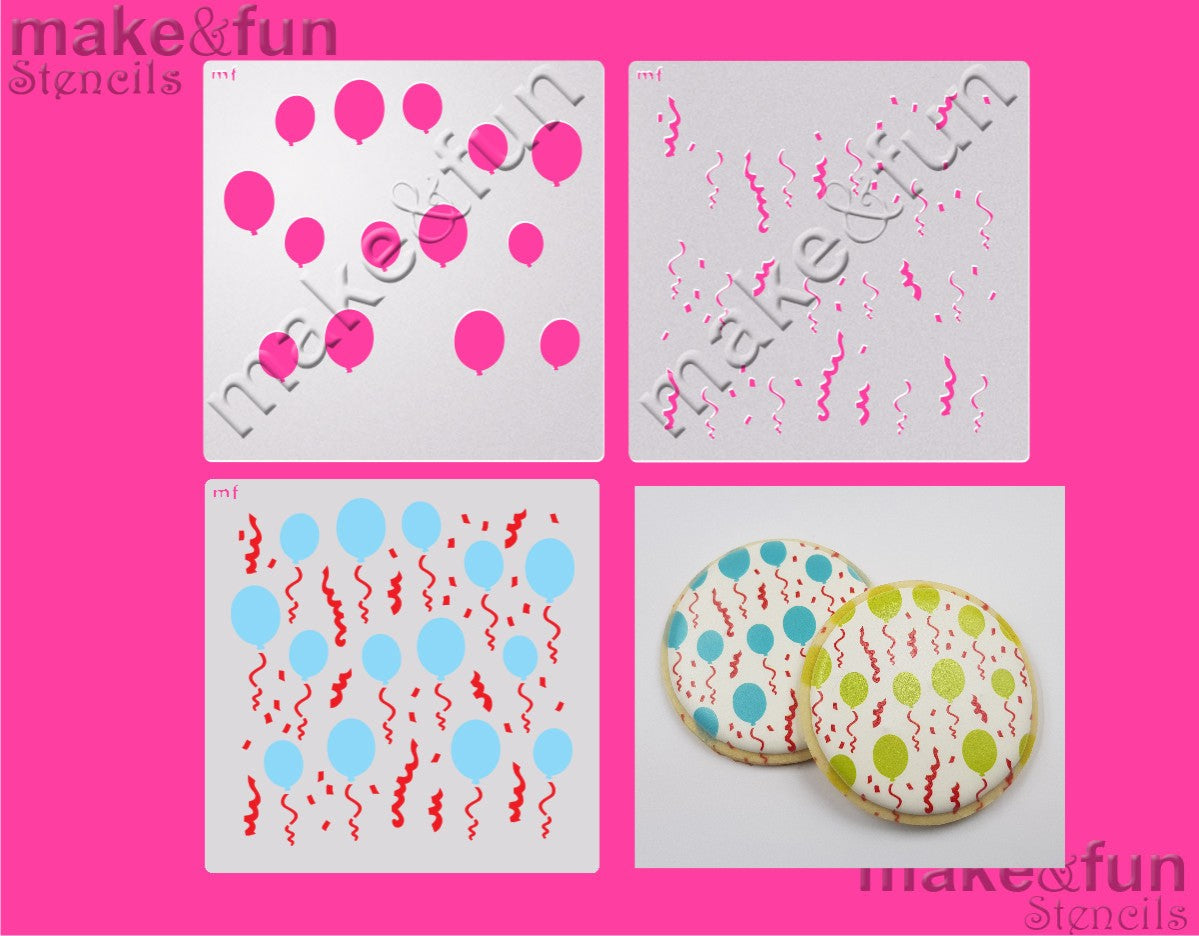 2 Piece Stencil set, Balloons Cookie Stencil Airbrushing and Royal Icing