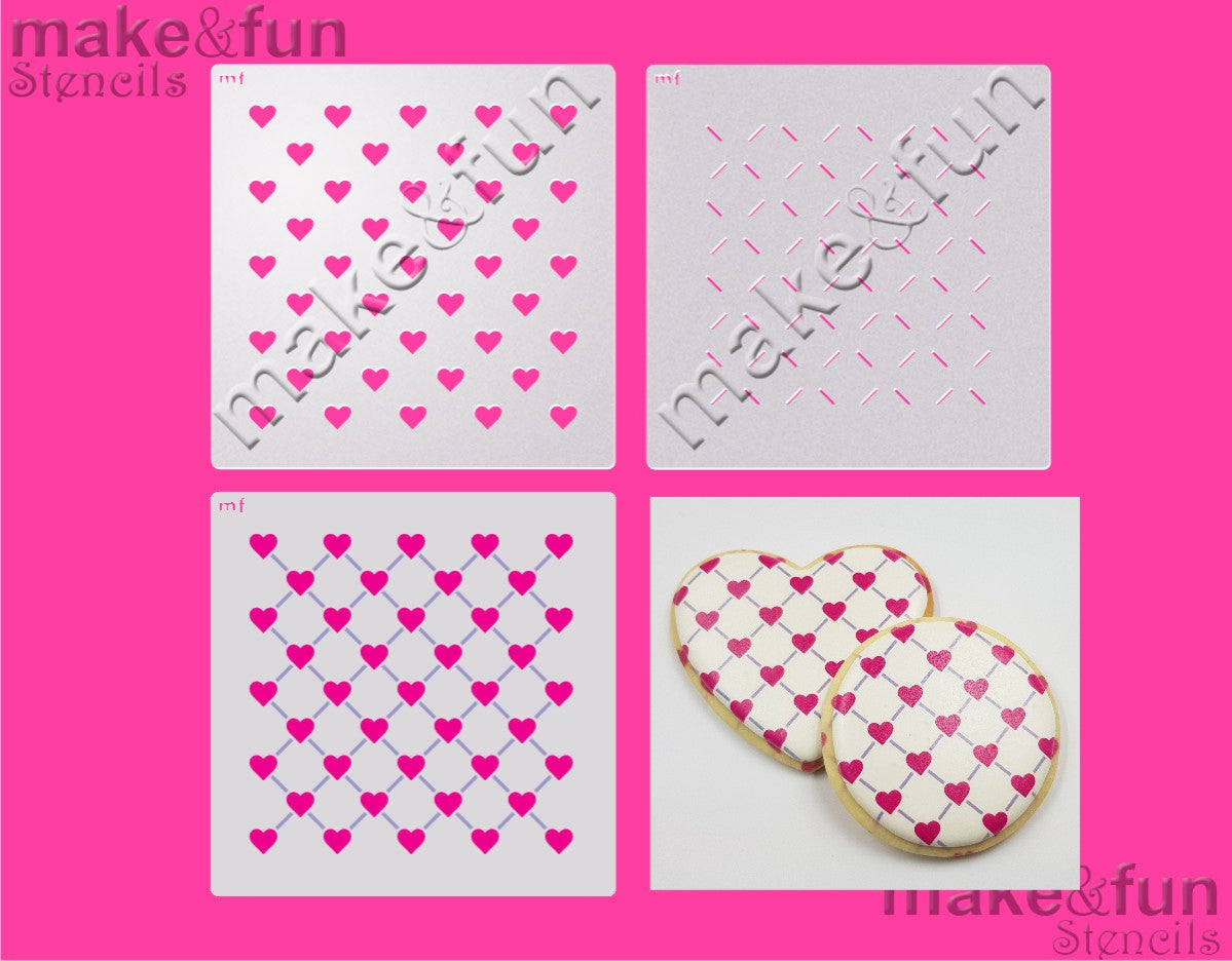 2 Piece Stencil set, Heart Cookie Stencil Airbrushing and Royal Icing