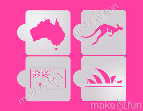 4 pcs Australia Cookie Stencil, Decoupage Stencil|4 Stück Australien Schablonen, Royal Icing