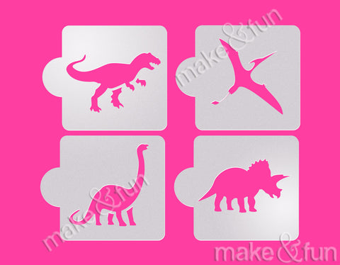 4 pcs Dinosaurus Cookie Stencil, Airbrush|4 Stück Dinosaurier Schablonen, Airbrush und Royal Icing