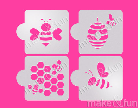 4 pcs Bee Honey Cookie Stencil, Royal Icing|4 Stück Biene Schablonen, Airbrush und Royal Icing