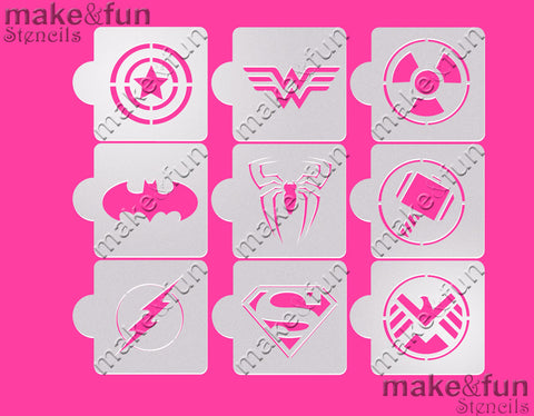 9 pcs Cookie stencil, Heroes Face Painting stencil|9 Stück Schablonen, Airbrush und Royal Icing