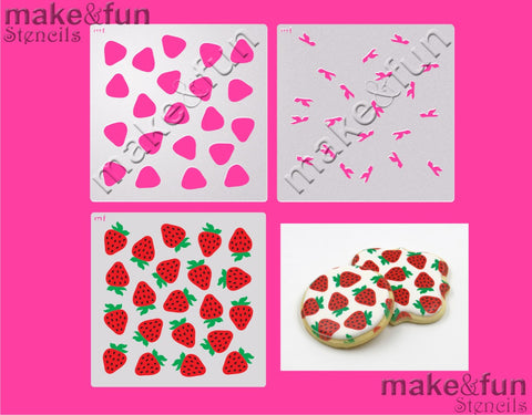 3 Piece Stencil set, strawberry Cookie Stencil|Fellmuster Schablonen, Airbrush und Royal Icing