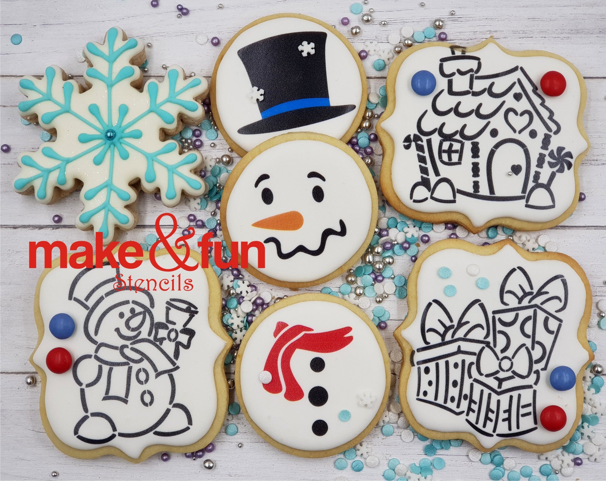 PYO Cookie Stencil, Snow Man Christmas Cake Stencil, Royal Icing