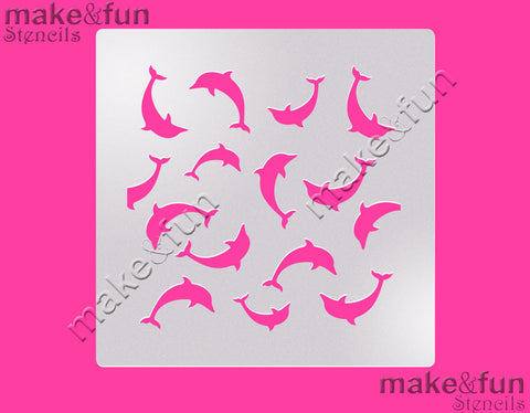 5.5"x5.5" Dolphin Pattern Cake Stencil, Airbrushing|Fellmuster Schablonen, Royal Icing
