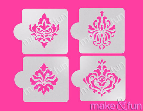 4 pcs Damask Cake Stencil, Cookie Stencil|4 Stück Damask Schablonen, Airbrush und Royal Icing