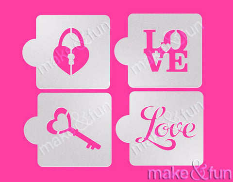 4 pcs Heart Padlock Key Cookie Stencil, Cake stencil|4 Stück Liebe Schablonen,Royal Icing
