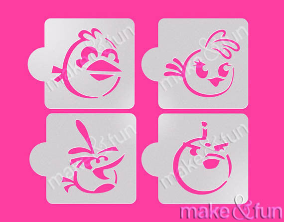 4 pcs Birds cookie stencils, cupcake stencils|4 Stück Birds Schablonen, Airbrush Schablone