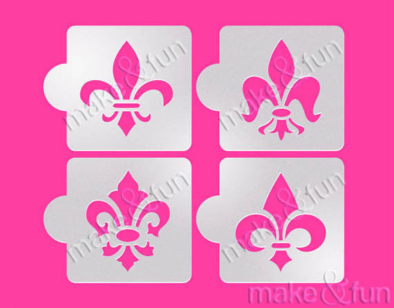 4 pcs Fleur de Lis Cake Stencil, Cookie Stencil|4 Stück Fleur de Lis Schablonen, Airbrush und Royal Icing