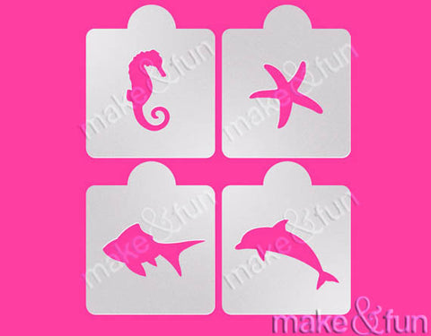 4 pcs Dolphin Fish Seahorse Starfish Cookie Stencil|4 Stück Schablonen, Airbrush und Royal Icing