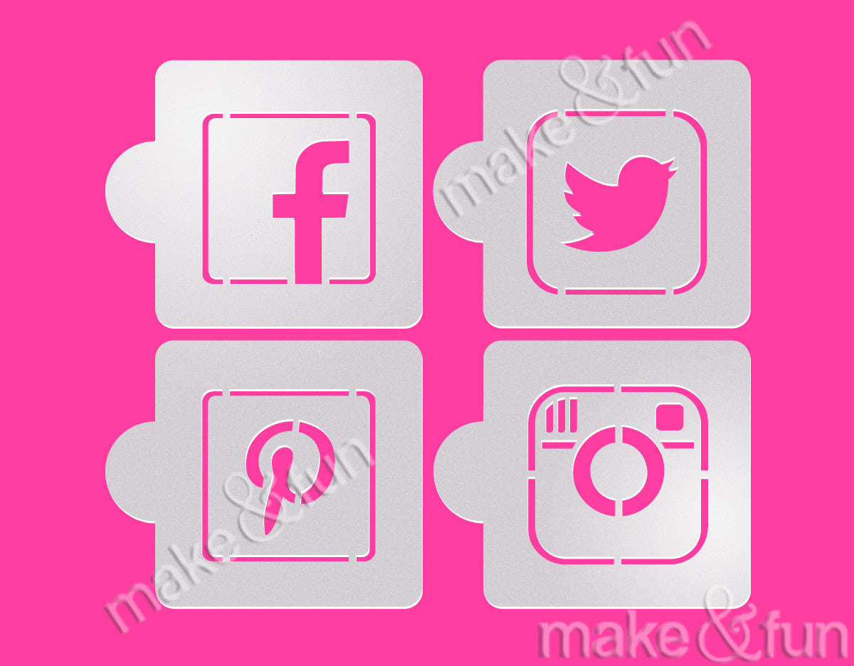 4 pcs Social Cake and Cookie Stencil, Airbrush|4 Stück Facebook Schablonen, Airbrush